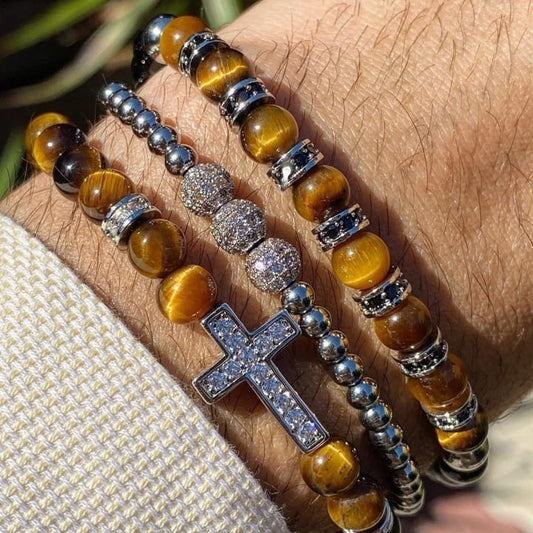 3 bracelets en 1<<OEIL de TIGRE LUXE>>