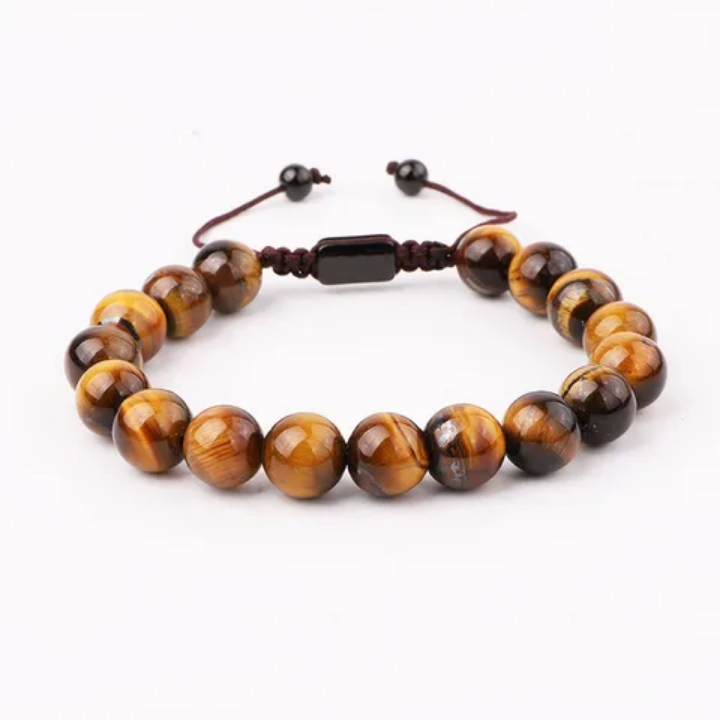💎 Bracelet ŒIL DE TIGRE (Brun & Rouge) – Protection, Confiance  & Courage.