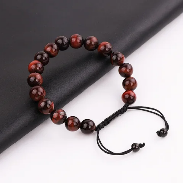 💎 Bracelet ŒIL DE TIGRE (Brun & Rouge) – Protection, Confiance  & Courage.