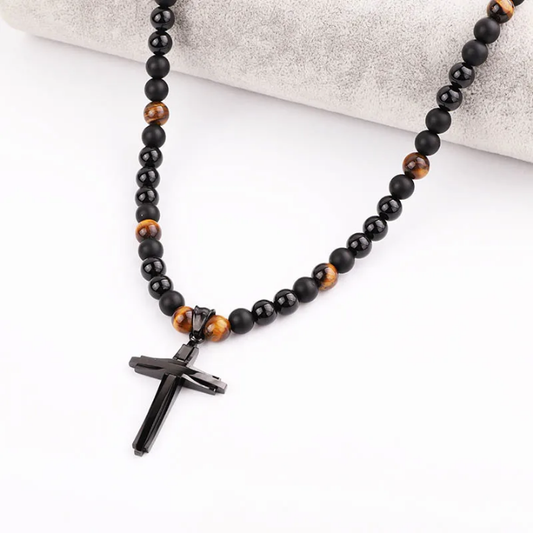 Collier onyx_ Oeil de tigre croix 2