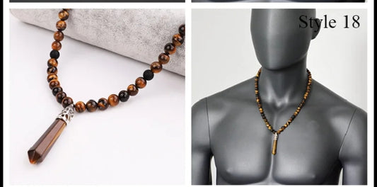 Collier ŒIL DE TIGRE & ONYX – Pendentif Pointe Œil de Tigre