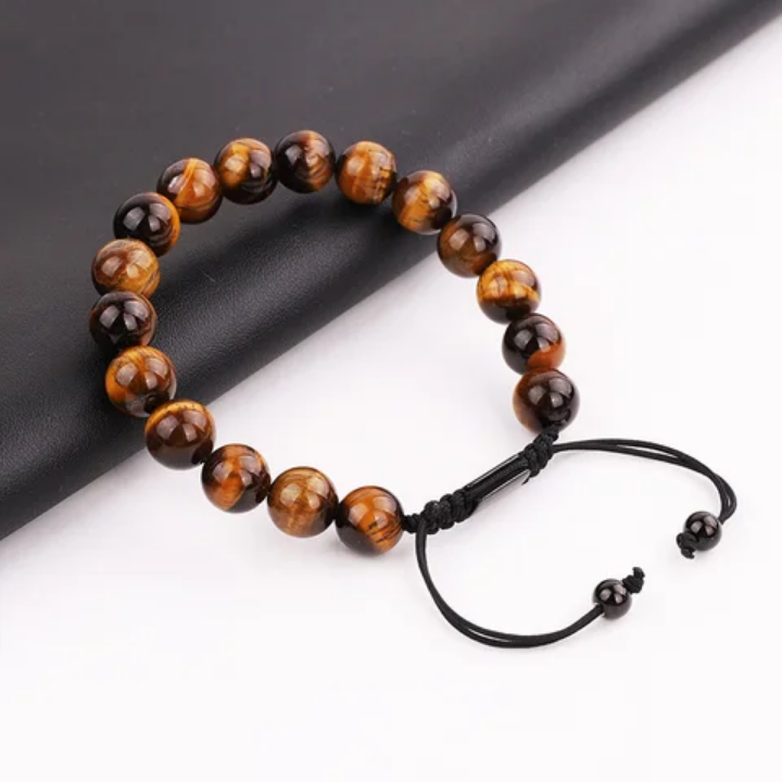 💎 Bracelet ŒIL DE TIGRE (Brun & Rouge) – Protection, Confiance  & Courage.