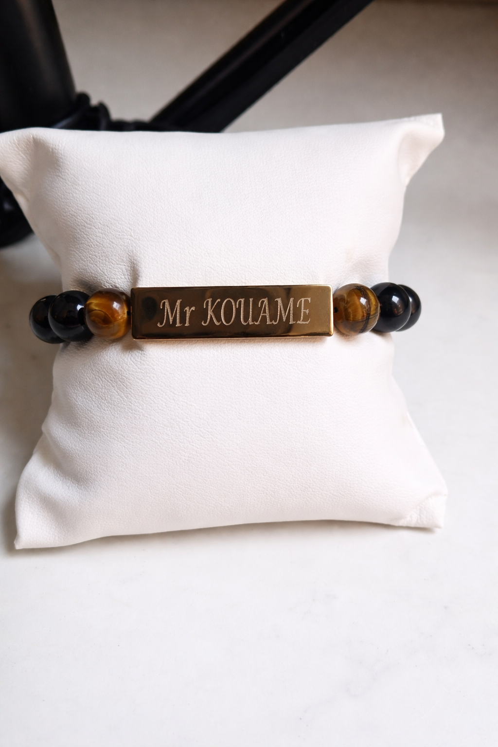 ŒIL DE TIGRE + HÉMATITE + ONYX ( Bracelet à personnaliser)