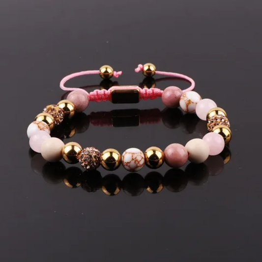 Quartz rose+Rhodochrosite (Femme Fille 6mm)