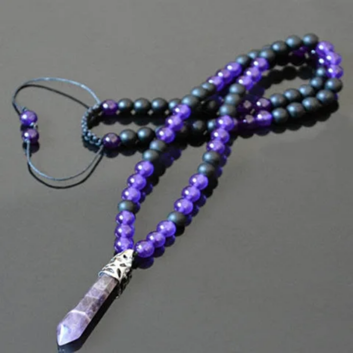 Collier AMÉTHYSTE & ONYX – Pendentif Pointe Améthyste