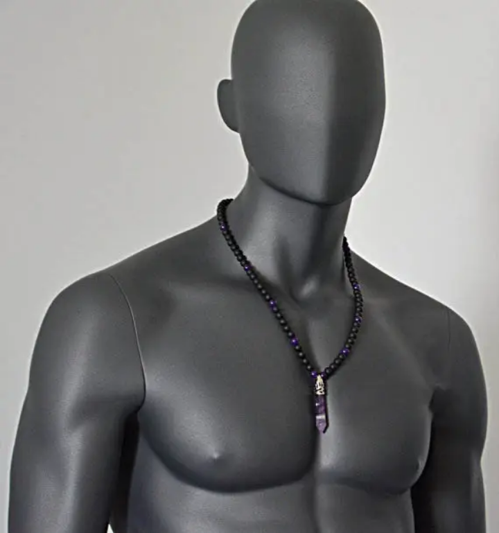 Collier AMÉTHYSTE & ONYX – Pendentif Pointe Améthyste