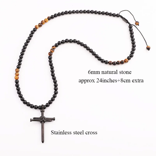 Collier onyx_ Oeil de tigre croix 2