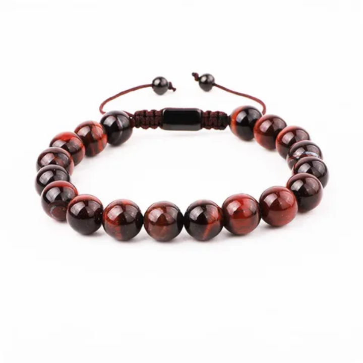 💎 Bracelet ŒIL DE TIGRE (Brun & Rouge) – Protection, Confiance  & Courage.